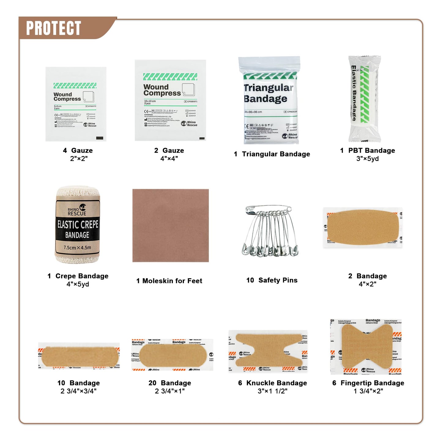 RHINO RESCUE Survival First Aid Kit, Emergency Kit Molle Pouch IFAK Medical Kit for Vehicles Car Camping Backpacking Hiking Hunting Ranger Green