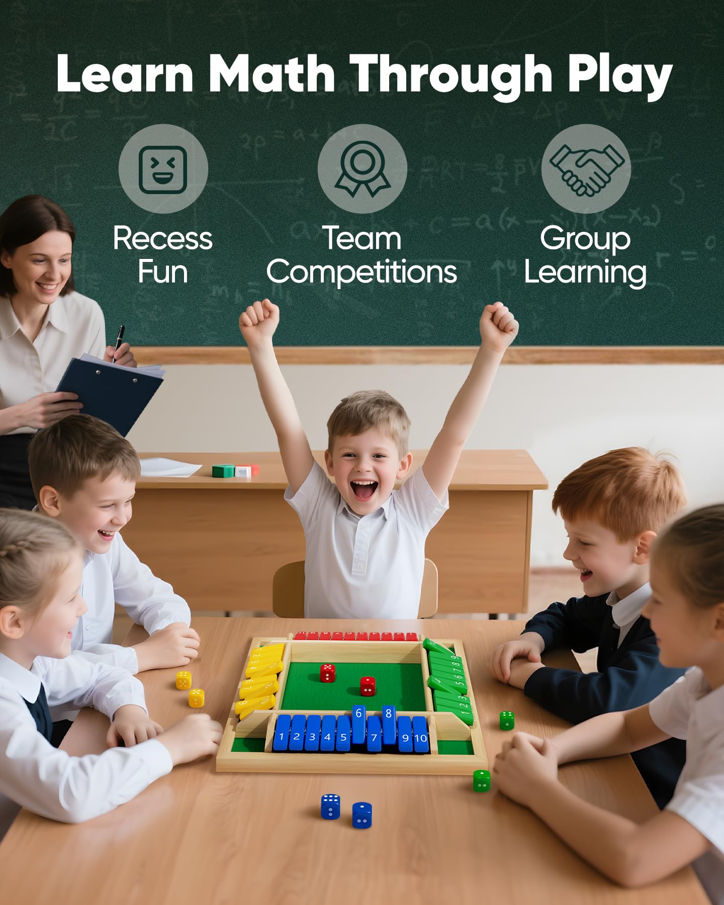 Maiji Planet Classic Original Shut The Box Game, Math Dice Board Game for Family Night Classroom Travel, Wooden Table for Group Kid Adult Senior, Camp Party Bar, Easy Quick and Fun, 2-4 Players