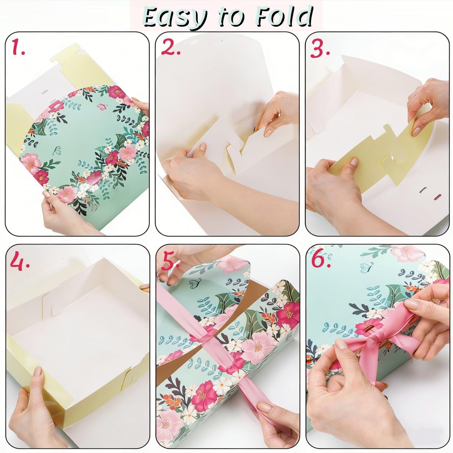 ZAVOOS 20 Pack Gift Boxes with Lids, 10.6 x 7.8 x 3.1 Inch Paper Floral Bridesmaid Proposal Box with Ribbon, Large Decorative Treat Boxes for Presents, Spring Wedding, Birthday, Mother's Day