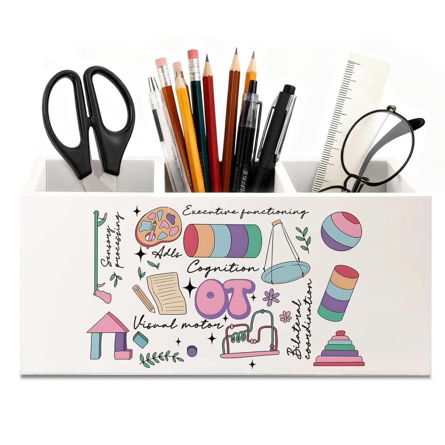 KBRCT Occupational Therapy Gifts Pen Holder for Desk, OT Gifts Wooden Box Sign Desk Decor for Office Home Decoration, Occupational Therapist Gift Pencil Organizer, Therapy Office Decor