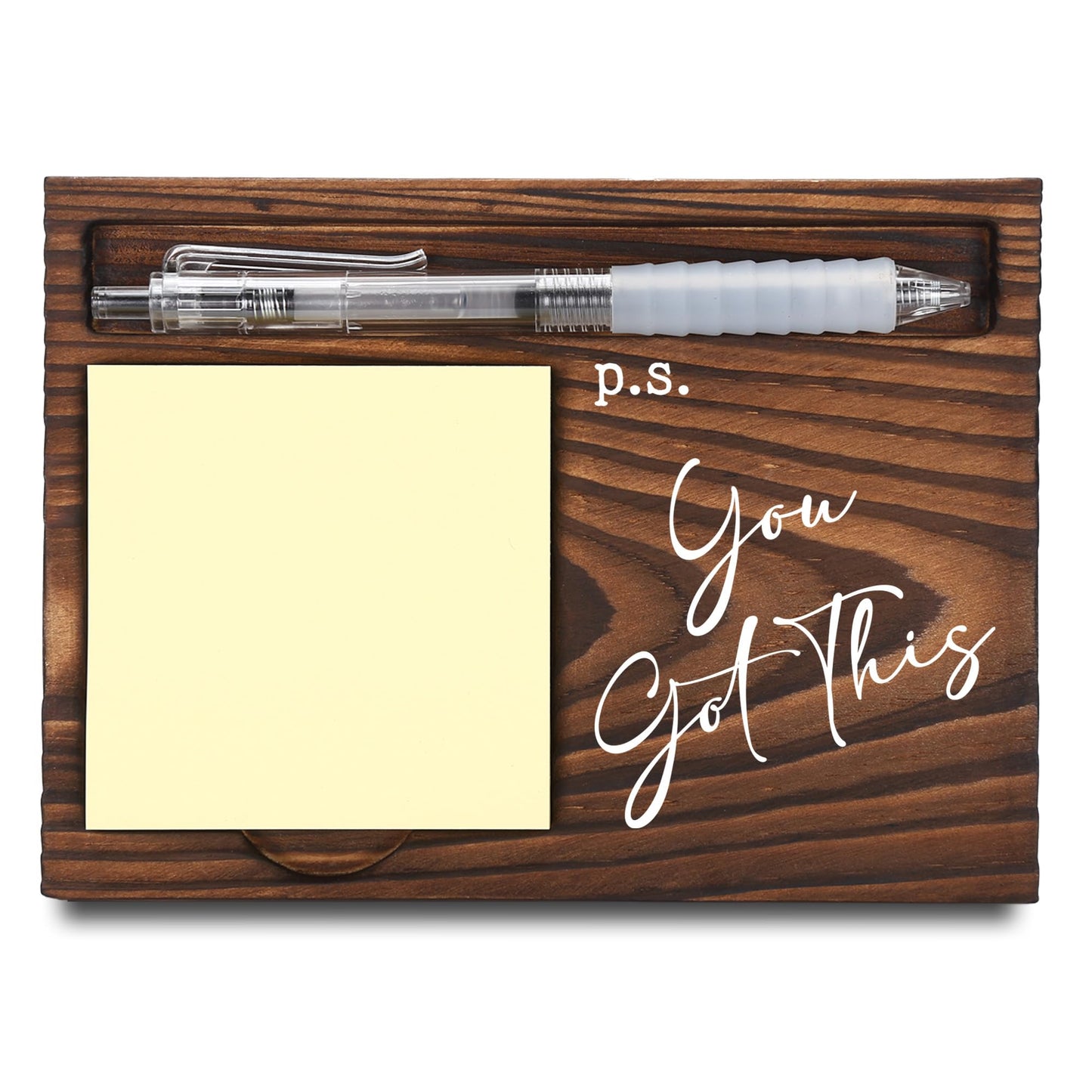 Positive Affirmation Gifts, Job Promotion Gifts, Farewell Gifts, Motivational Gifts, Sticky Note Holder, Post-it Note Dispenser for Desk, Wooden Post-it Note & Pen Holder 6.5" x 4.7" - FTA120