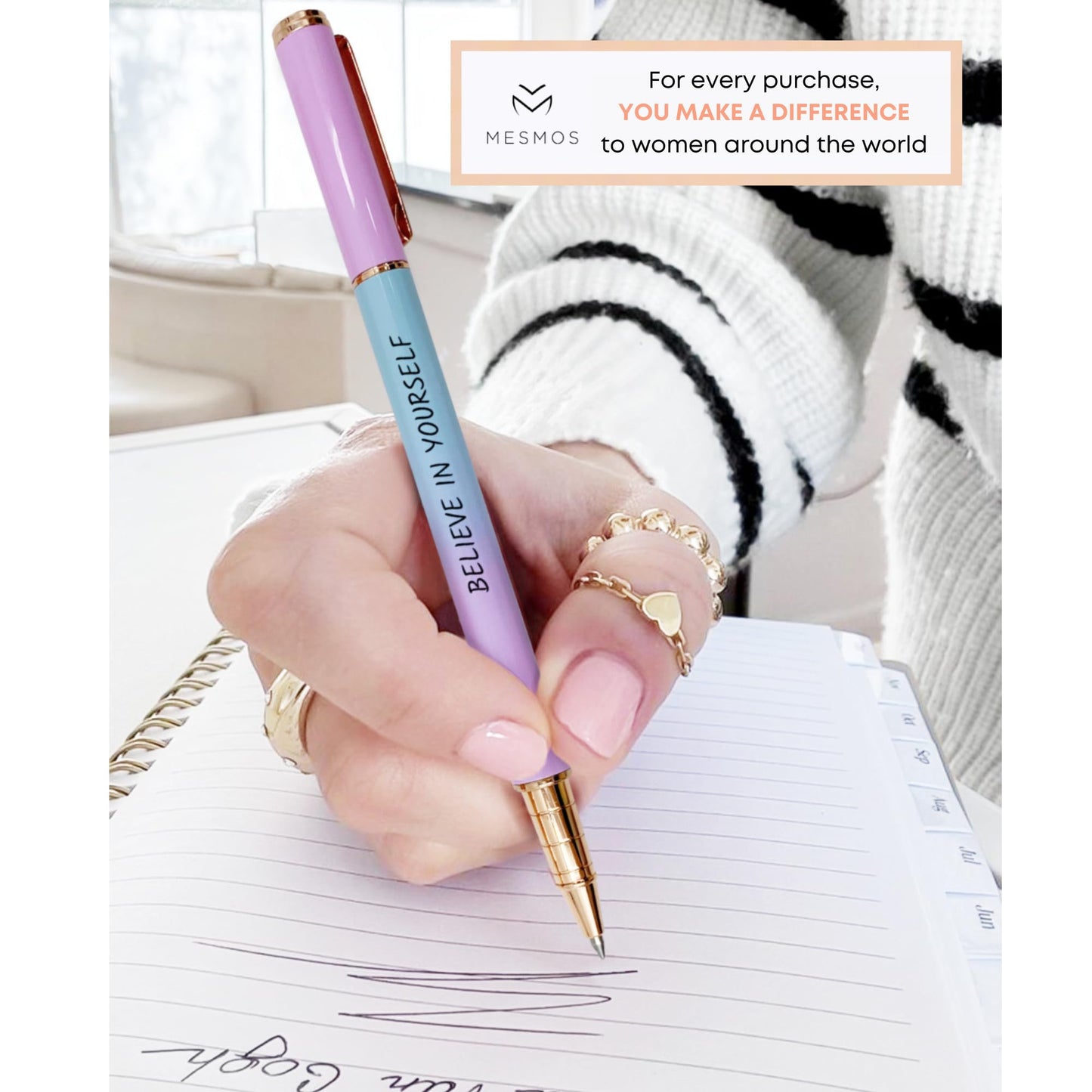 MESMOS 3pk 0.7mm Fine Point Gel Ink Pen Set, Boss Lady Inspirational Gifts for Women, Journaling Pens for Women, Gifts for Friends Female, Aesthetic Fancy Nice Black Gel Planner Pens