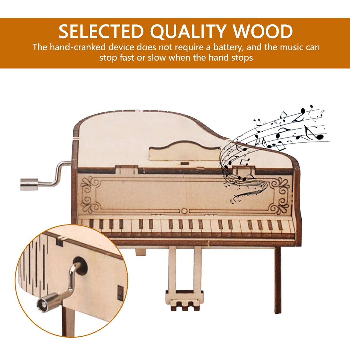 Musiin 3D Wooden Puzzle Piano Music Box – DIY Hand-cranked Grand Piano Model kit, Suitable for Music Lovers and Mechanical Craft Enthusiasts, can be Assembled into Musical Craft Gifts