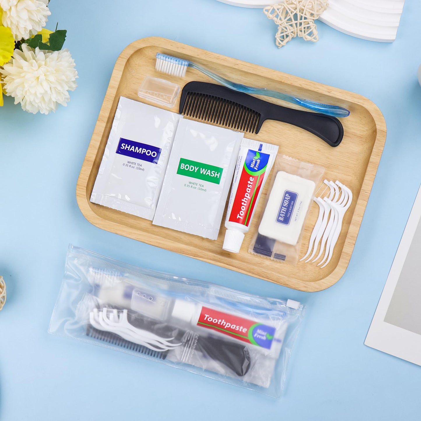 25 Sets Personal Hygiene Kit Basic Toiletry Kits Homeless Supplies Bulk for Travel,Charity,Business Include 25 Toothbrush,25 Toothpaste,25 Comb,25 Bath Soap, 25 Shampoo,25 Body Wash, 125 Floss Picks