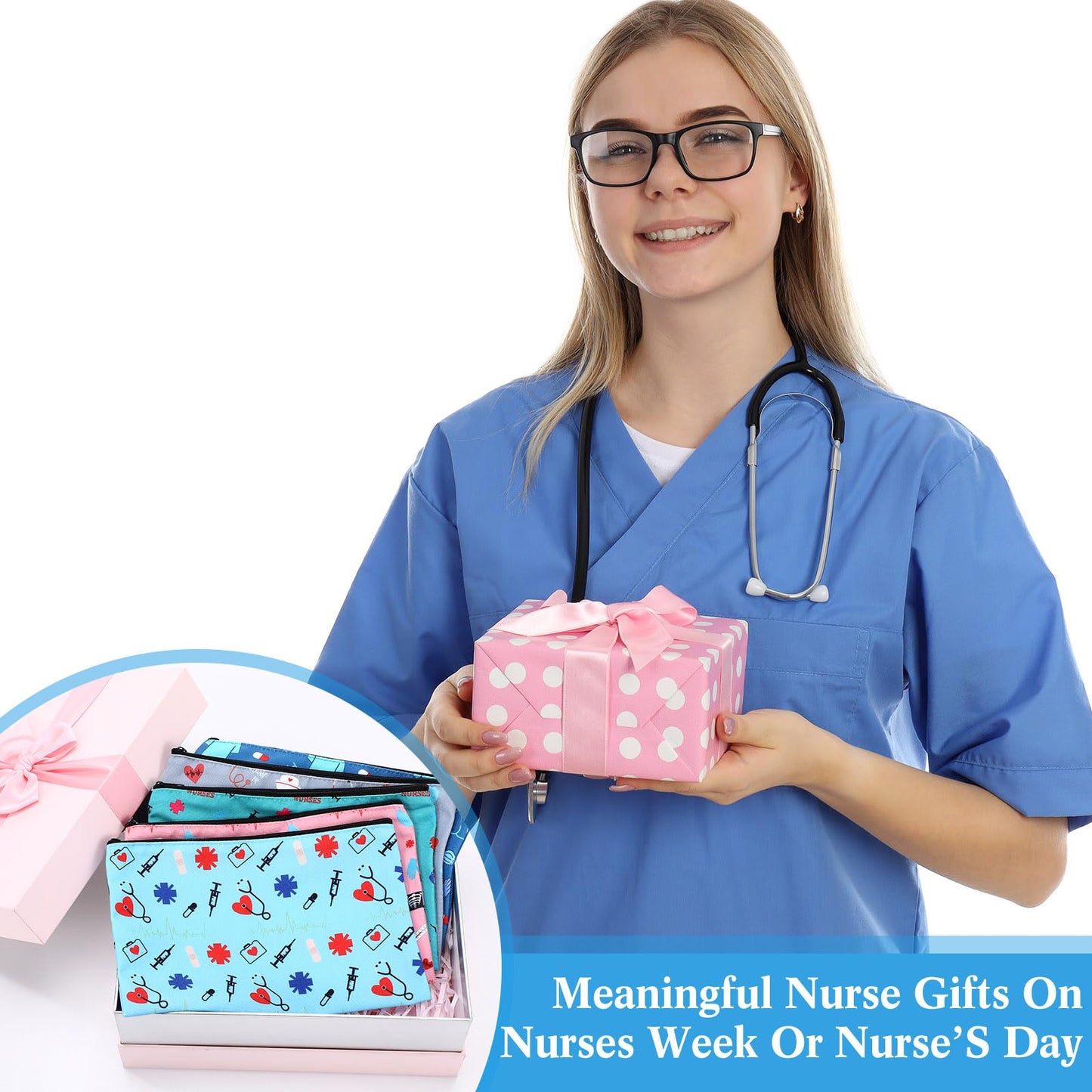 Hillban 36 Pcs Nurse Gifts for Women Makeup Bags Survival Kit Cosmetic Bags Birthday Christmas Gifts for Nurse Practitioner Nursing Zipper Pouch Supplies, 12 Styles