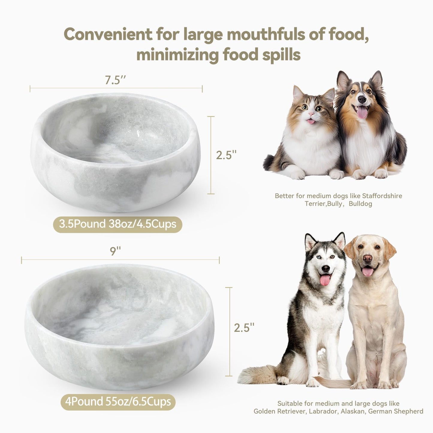 Karibiber Marble Dog Bowl, 5lbs Non-Slip Cat and Dog Food Bowl Dish, Non-Tipping Weighted Puppy Pet Dish, Grey Stone Durable Food and Water Bowls, Easy to Clean, Holds 4 Cups