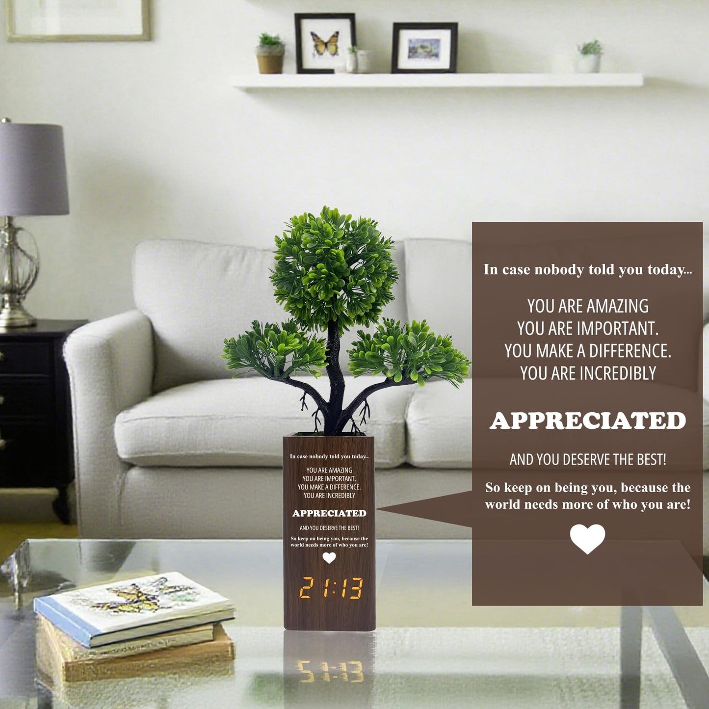 jewmaw Fake Plant Table Clock Digital Alarm, Decorative Electronic Clock, Funny Office Desk Sign for Bedroom Living Room Decor-Gift for Colleagues, Family &Friends