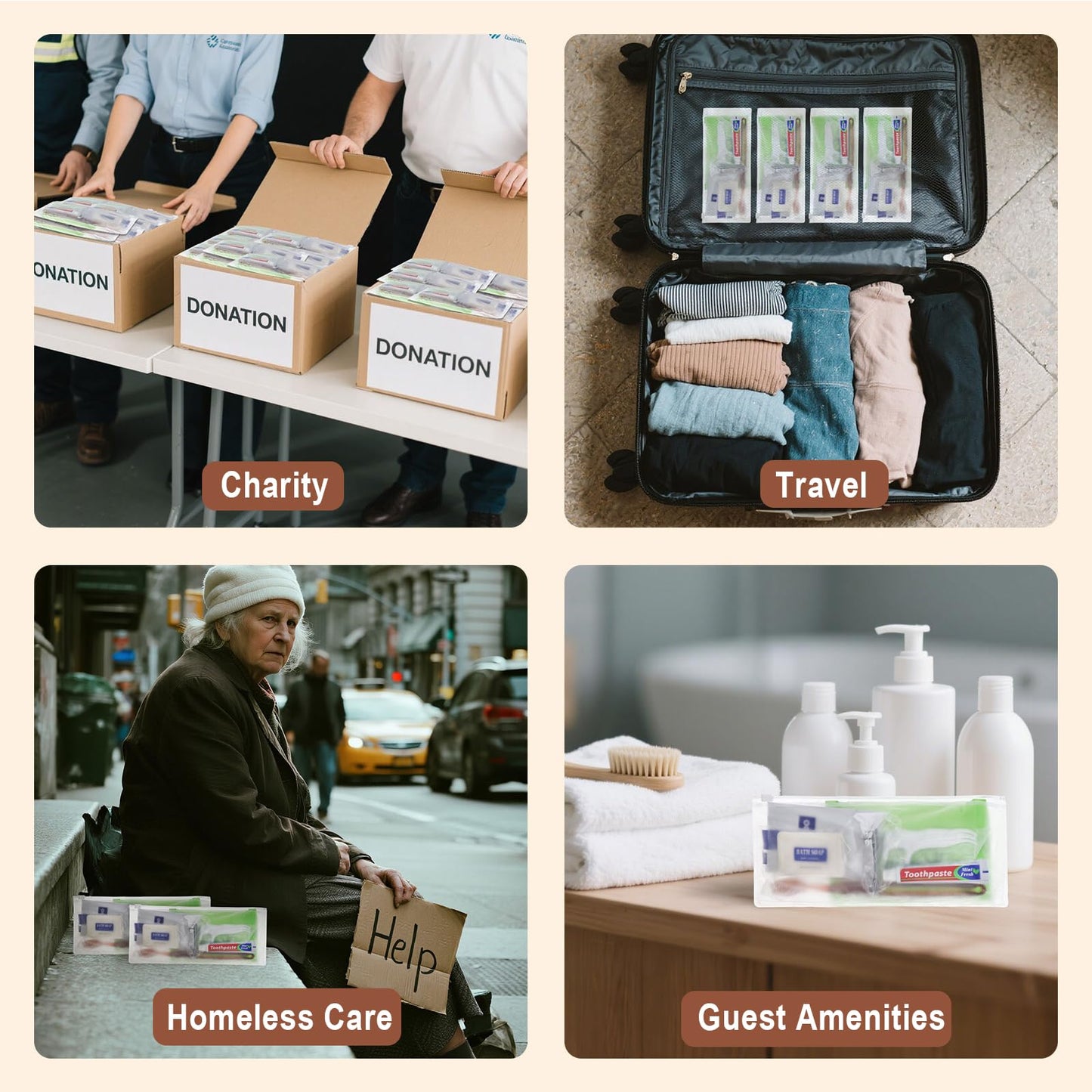 Gisdo Pack of 50 Travel Size Toiletries Kit Individually Packed,Personal Hygiene Kit for for Men, Women & Charity - Disposable Homeless Care Package Supplies Bulk