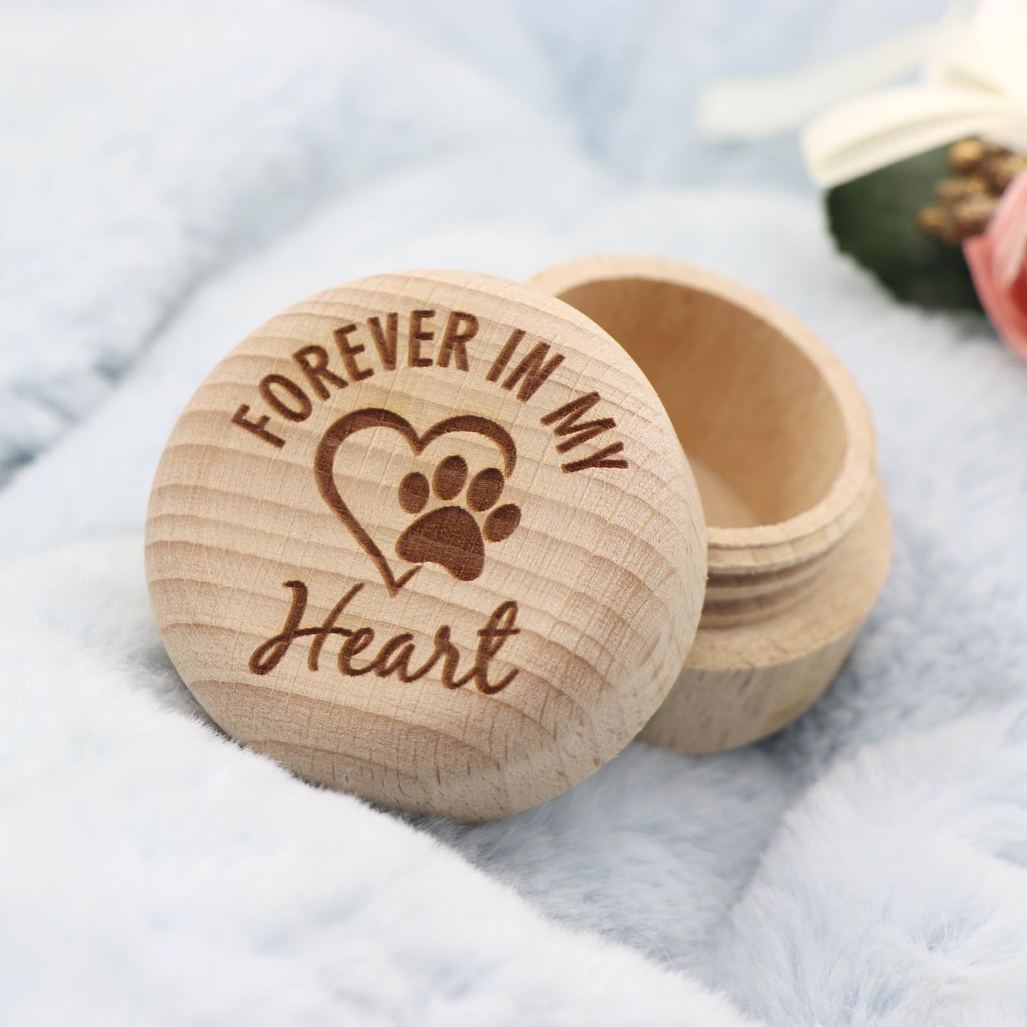Liannan Custom Wooden Pet Fur Keepsake - Personalized Engraved Dog Ears and Tooth Box, Memorial Box, Loss Sympathy Gift for Dogs and Cats(style 8)