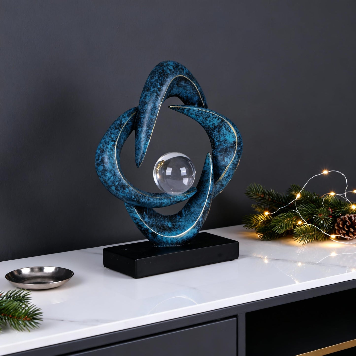 XYQXYQ Abstract Art Sculpture, Resin Gold Decorative Statue, Modern White Ornaments for Living Room, Decorativas Modernas for Coffee Table/Entryway/Office Collectibles (Blue&Gold)