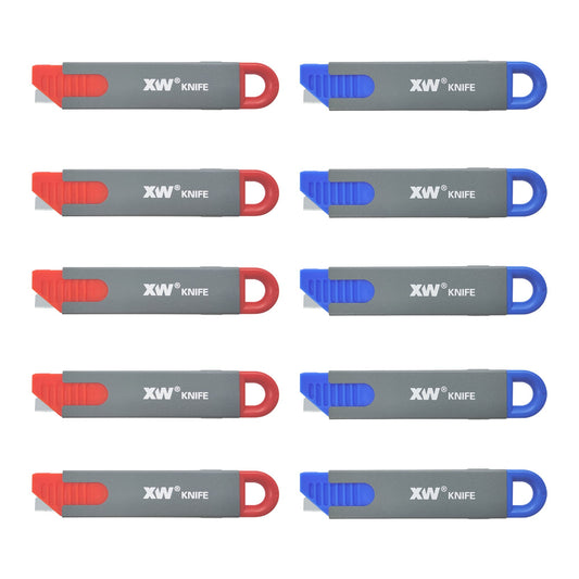 XW Handy Safety Box Cutters, Auto-retractable Razor Blade Carton Cutter for Opening Packages, 10-Pack