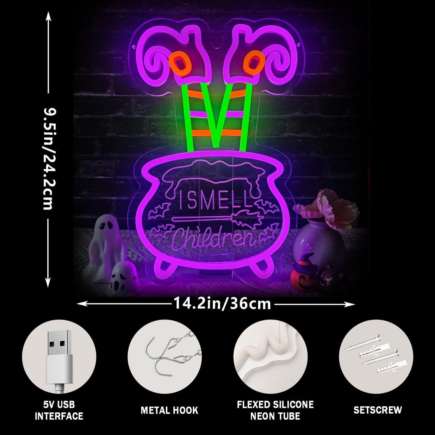 Halloween Neon Sign Dimmable I Smell Chiedren Neon Sign for Wall Decor Halloween Witch Led Neon Light Sign for Halloween Led Sign Halloween Decorations Party Decor Home Bar