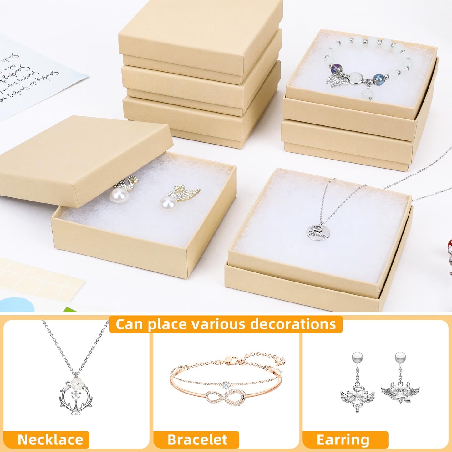 batifine Jewelry Gift Boxes, Cardboard Jewelry Boxes, 40 Pack 3.5x3.5x1 Inch, Bulk Cotton Filled Small Jewelry Boxes with Lids for Necklace Ring Bracelet Earring Display Box (Brown)