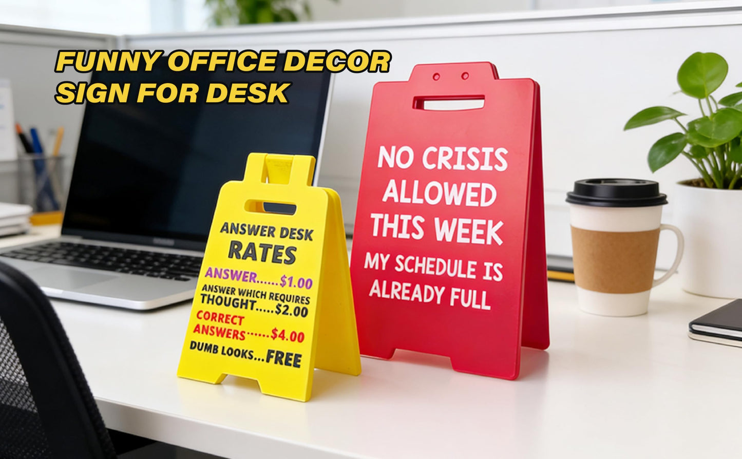 Funny Office Desk Decor Unique 3D Premium Engraved and Standard Printed Dual Sign Cute Gag Joke Prank Gift for Boss Coworkers Teacher Appreciation Stress Relief Ideal for Relax Cubicle Work Atmosphere