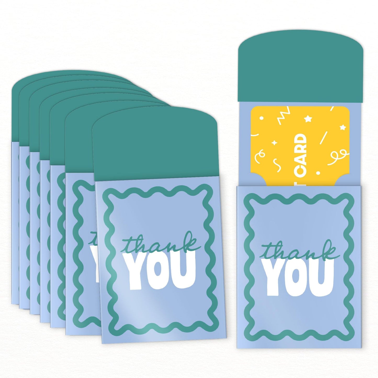 Big Dot of Happiness Blue and Teal Wavy Thank You Gift Card Holders with Envelopes, Cash Money Holders and Gift Card Sleeves, Retro Stationery Nifty Gifty Pack - Set of 8