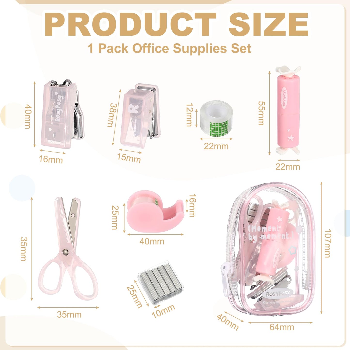 PATIKIL 2 Pack Office Supplies Set, 7pcs Desk Supplies Set Stapler Tape Dispenser Scissors Accessories Kit Mini Office Supply Kit Cute Small for Desk Women Organizer, Pink Purple