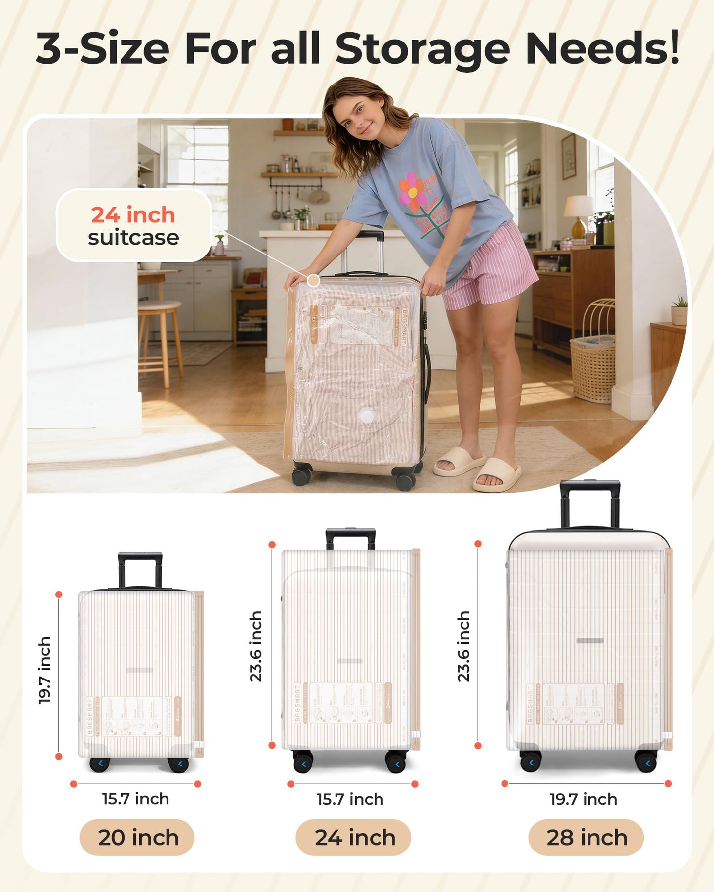 BAGSMART Vacuum Bags for Travel with Rechargeable Air Pump, Portable Space Saver Bags for Travel & Home, Vacuum Compression Seal Bag for Clothing, 18 Pack Khaki with Shoe, Laundry & Toiletry Bags