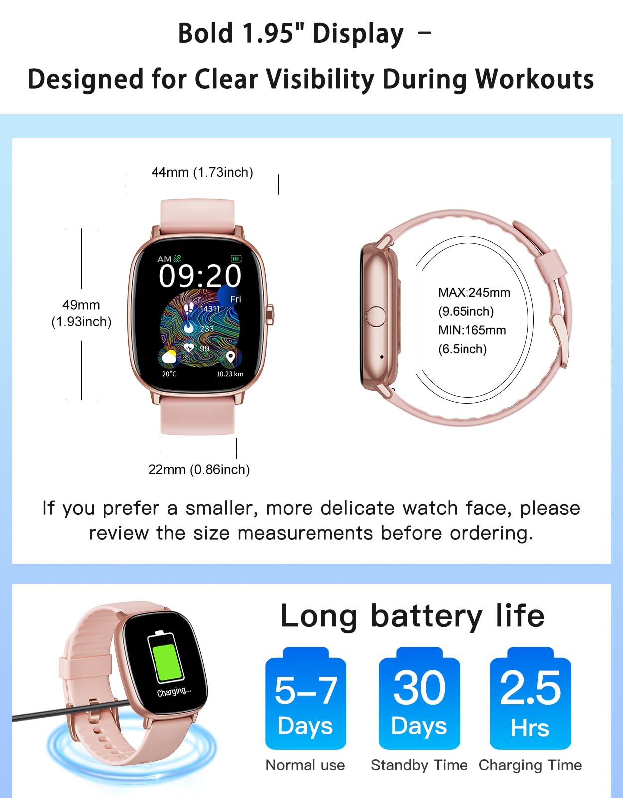 HUAKUA Smart Watches for Women with GPS Built-in, Answer/Make Calls, 1.95" Smartwatch for iPhone/Android Phones, Fitness Watch with Heart Rate/Sleep Monitor 100+ Sports Modes IP68 Waterproof (Pink)