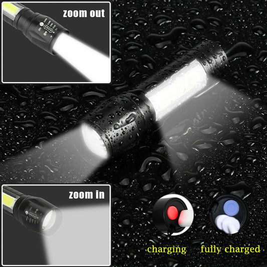 Wrrozz Led Flashlight Rechargeable USB Torch Mini Small Light Super Bright Handheld Tiny Portable Pocket Keychain Flash Light with COB Side Searchlight High Lumens Zoomable Emergency Camping 2 Pack