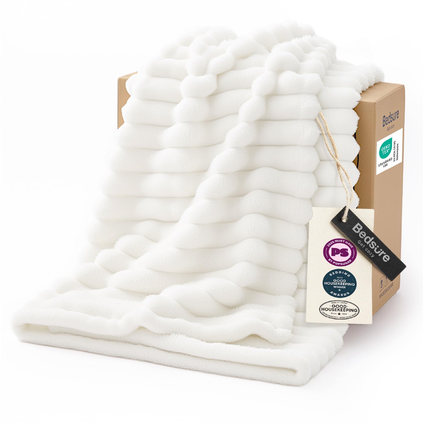 Bedsure GentleSoft White Throw Blanket for Couch - Mothers Gifts Day Birthday Gifts for Women Mom Her, Soft Cozy Fleece Summer Throw Blanket for Girl, Room Home Bedroom Decor, Off White, 50x60 Inches