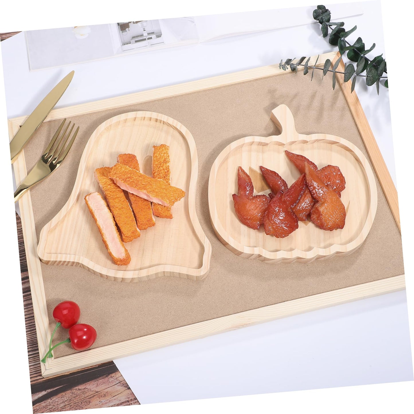 Garneck Halloween Wood Charcuterie Board, 2pcs Pumpkin and Ghost Food Plate Halloween Wood Serving Tray Cheese Platter Tray Appetizer Boards for Holiday Home Party Table Centerpiece Decoration, 7" W
