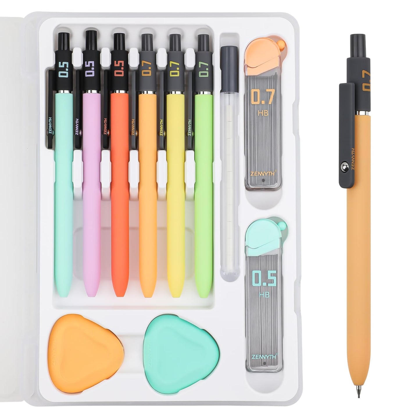 Ddaowanx Mechanical Pencil Set, 6PCS Art Mechanical Pencils 0.5 & 0.7mm with 4 Boxes HB Leads, 2PCS Erasers and 10PCS Eraser Refills, Gifts for Teen Girls, School Supplies (6PCS 0.5 + 0.7 mm)