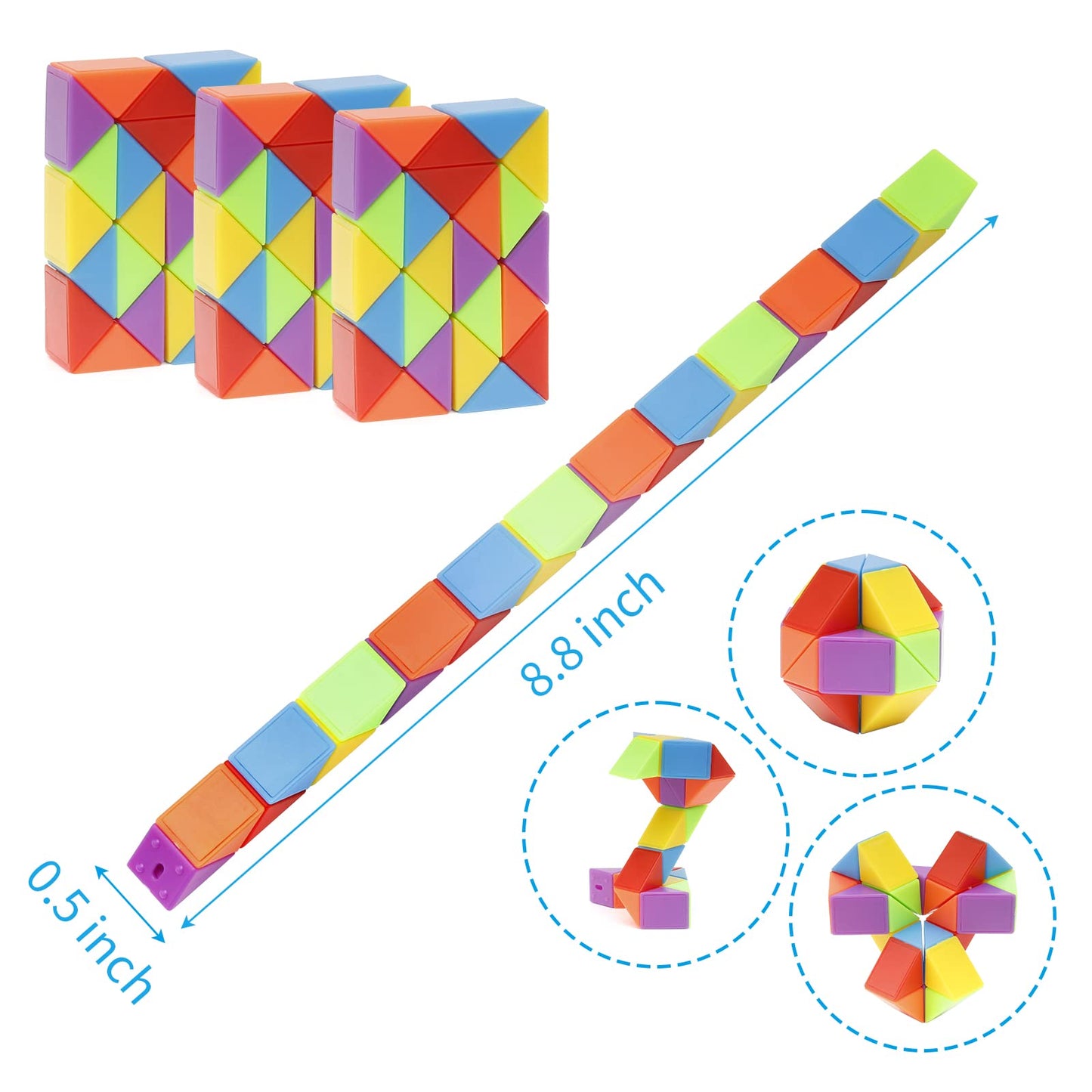 Ganowo 30 Pack Mini Snake Cube Fidget Toys Goodie Bag Stuffers for Kids, Treasure Box Toys for Classroom, Twist Puzzle for Party Favors, Birthday, Back to School Gifts, Stocking Stuffers for Kids