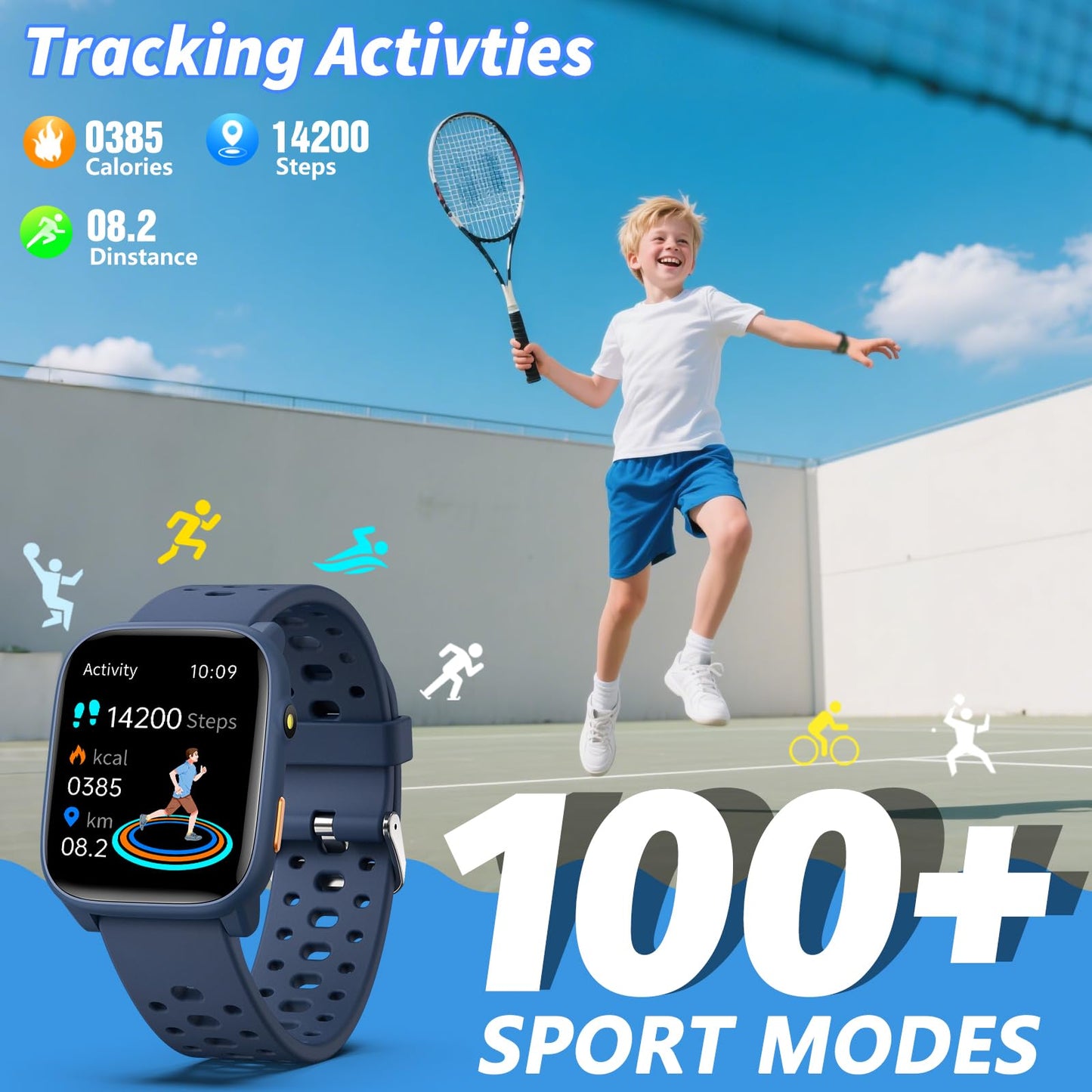 ModaWin Smart Watch for Kids with 12 Puzzle Games, 1.83" Fitness Tracker Watch Heart Rate Sleep Monitor, Pedometer, Alarm Clock, Flashlight, Gift for 6-12 Year Old Boys Girls