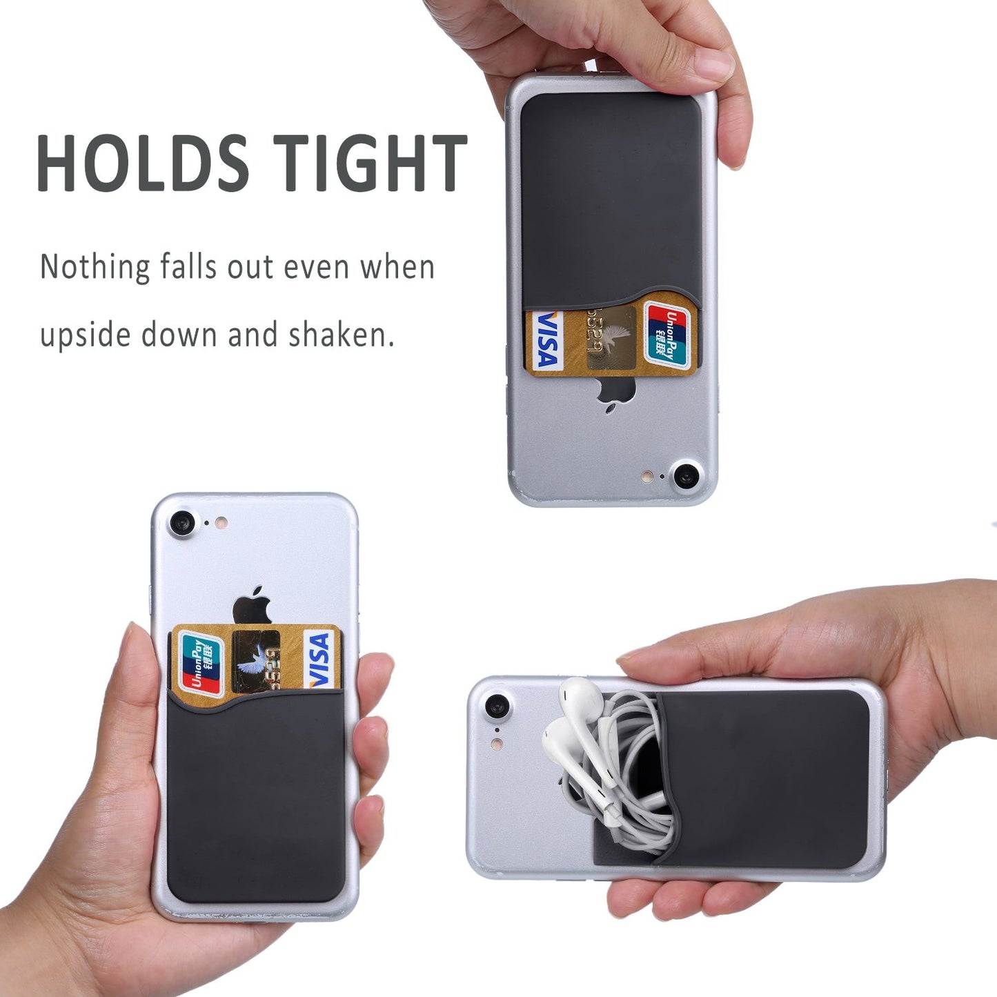 Pofesun Adhesive Phone Card Holder, 3 Pack Silicone Stick-on Wallet ID/Credit Card Holder Pouch Sleeve Self Adhesive Sticker Case for iPhone 17 16 15 14 13 12 Pro Max,iPad,Samsung Galaxy,Tablet