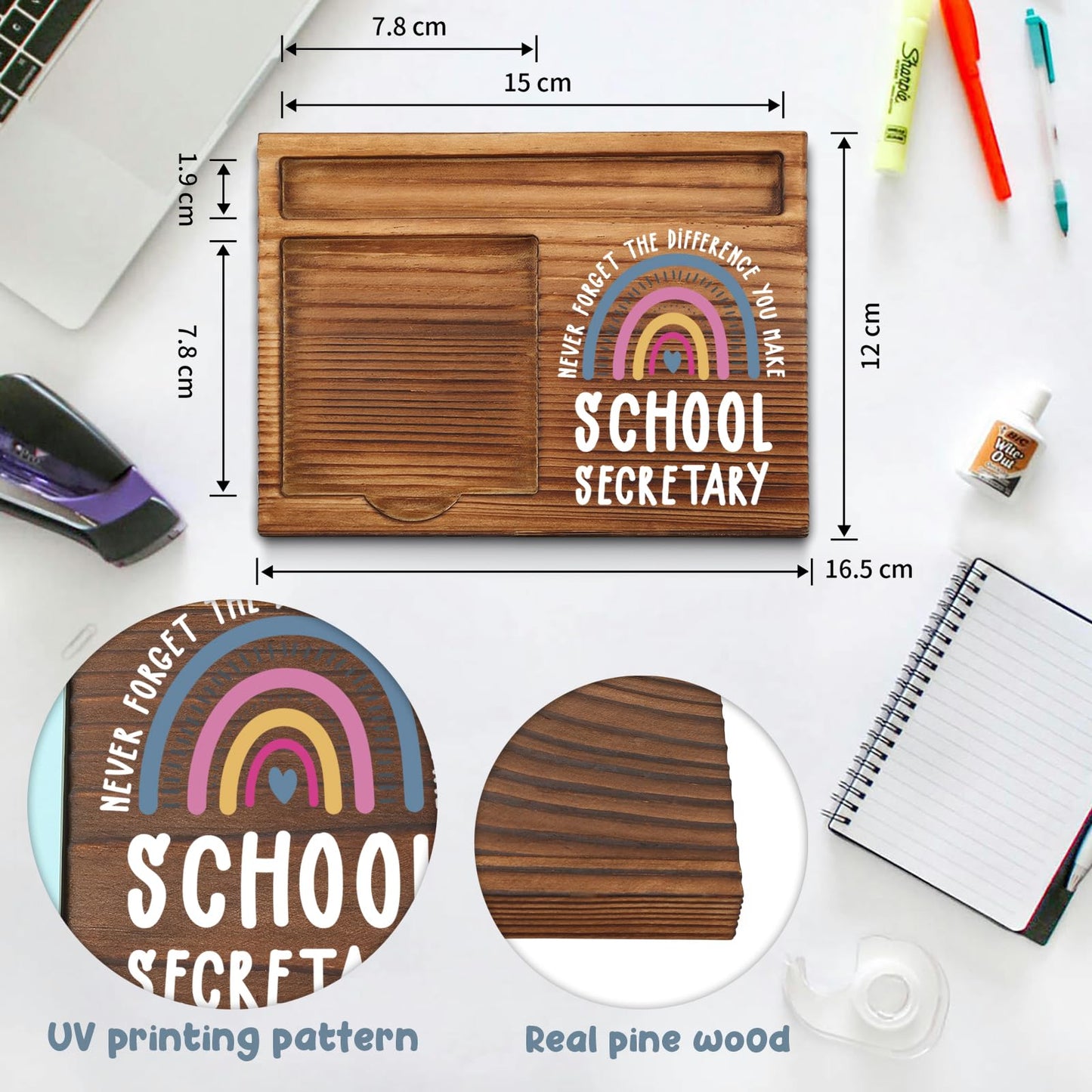 School Secretary Gifts Sticky Note Holder, Thank You Gift for School Secretary, Office Assistant, Administrative Staff, Education Appreciation Week, Graduation or Holiday PB023