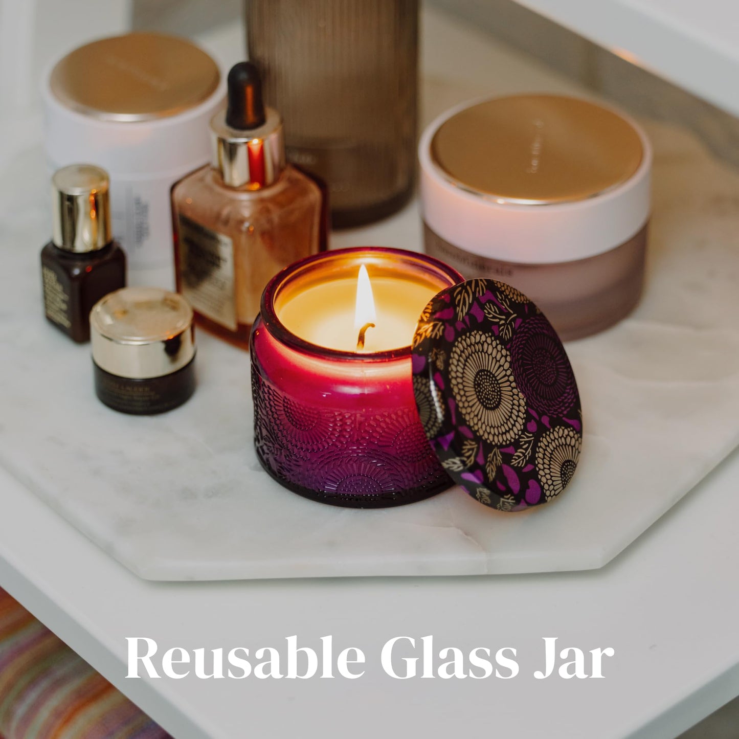 ADELEGOURDAIN Aromatherapy Scented Gift Set - 4 Soy Wax Candles & 2 Fragrance Sachets - Calming Jasmine, Bergamot, Berry & Breeze Scents in Glass Jars - Home, Bath & Relaxation Presents for Women