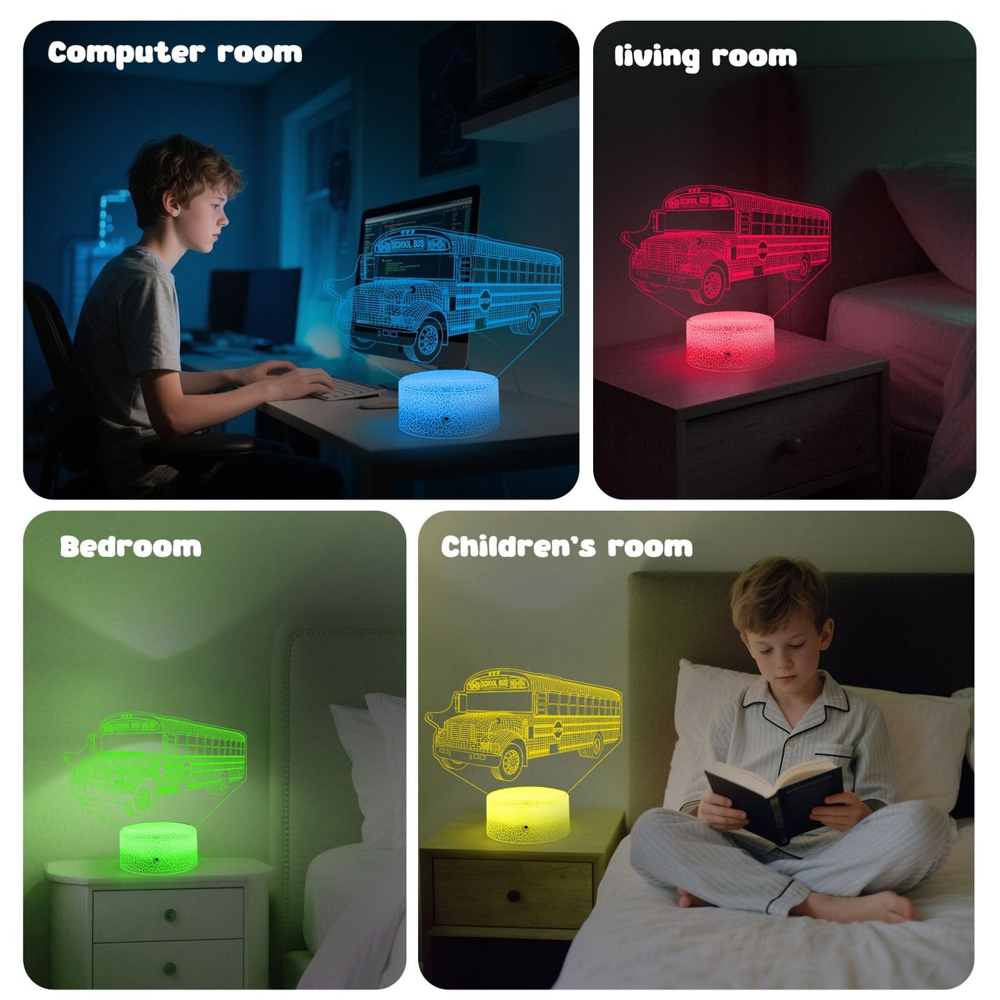 School Bus Night Light Bus Driver Appreciation Gifts Bedside Lamp 3D Illusion Lamp with 16 Colors & Flashing Modes with Remote Control Opreated Dimmable, Boys Girls Room Decoration, Holiday Xmas Gifts