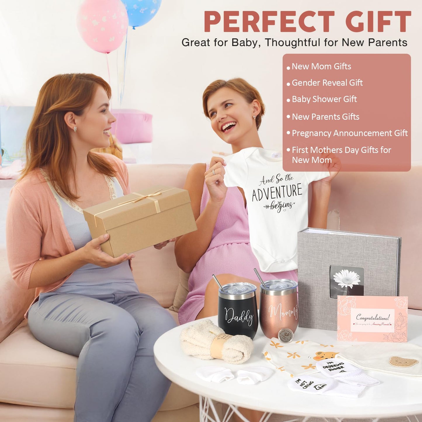 GIGPADE New Mom Gifts,Gender Reveal Gift,Pregnancy Gift for Expecting Mom,Pregnancy Announcement Baby Shower Gifts Basket with Baby Photo Albums,Tumbler for New Parents, First Time Mom,Gender Reveal