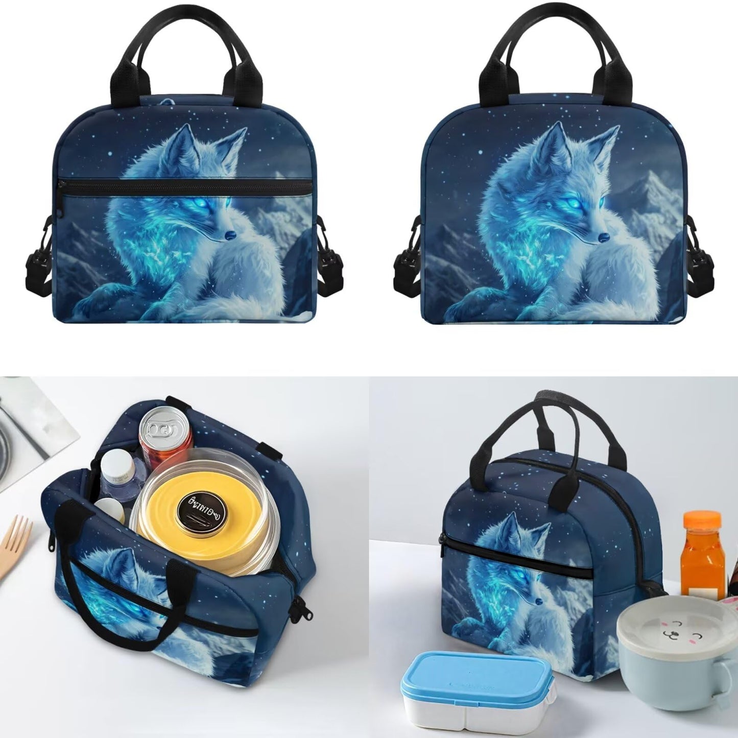 Noteligou Foxes Backpack for School Teens Girls Bookbag with Lunch Box Pencil Case and Water Bottle Sleeve 4-in-1 Aesthetic Girl School Backpack with Side Pockets 17 inch Students Shoulder Bag