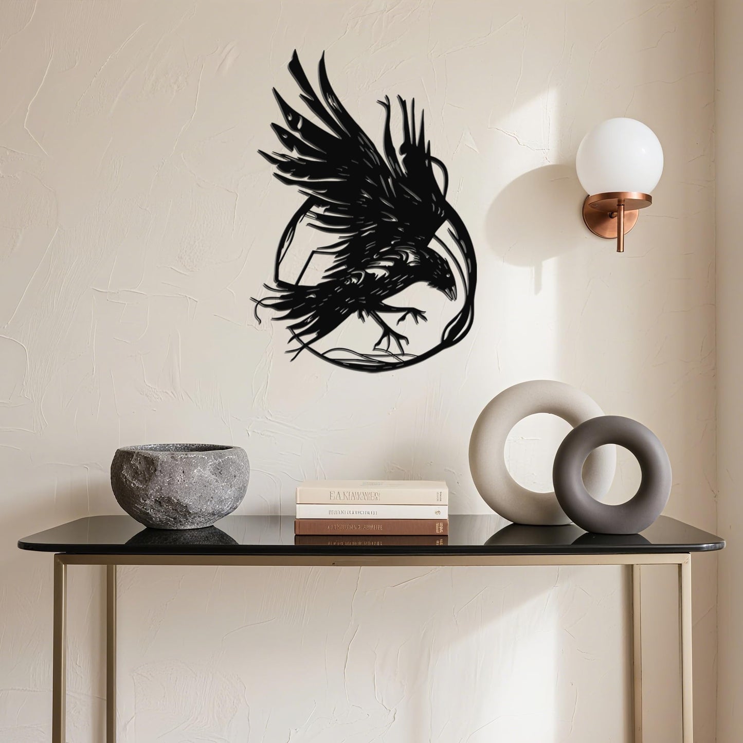 JEWLOVE Viking Raven Wall Decor Metal Art, Gothic Crow Wall Sculpture, Celtic Norse Mythology Decor for Indoor & Outdoor, Living Room, Bedroom, Garden (14.5" x 10.2")