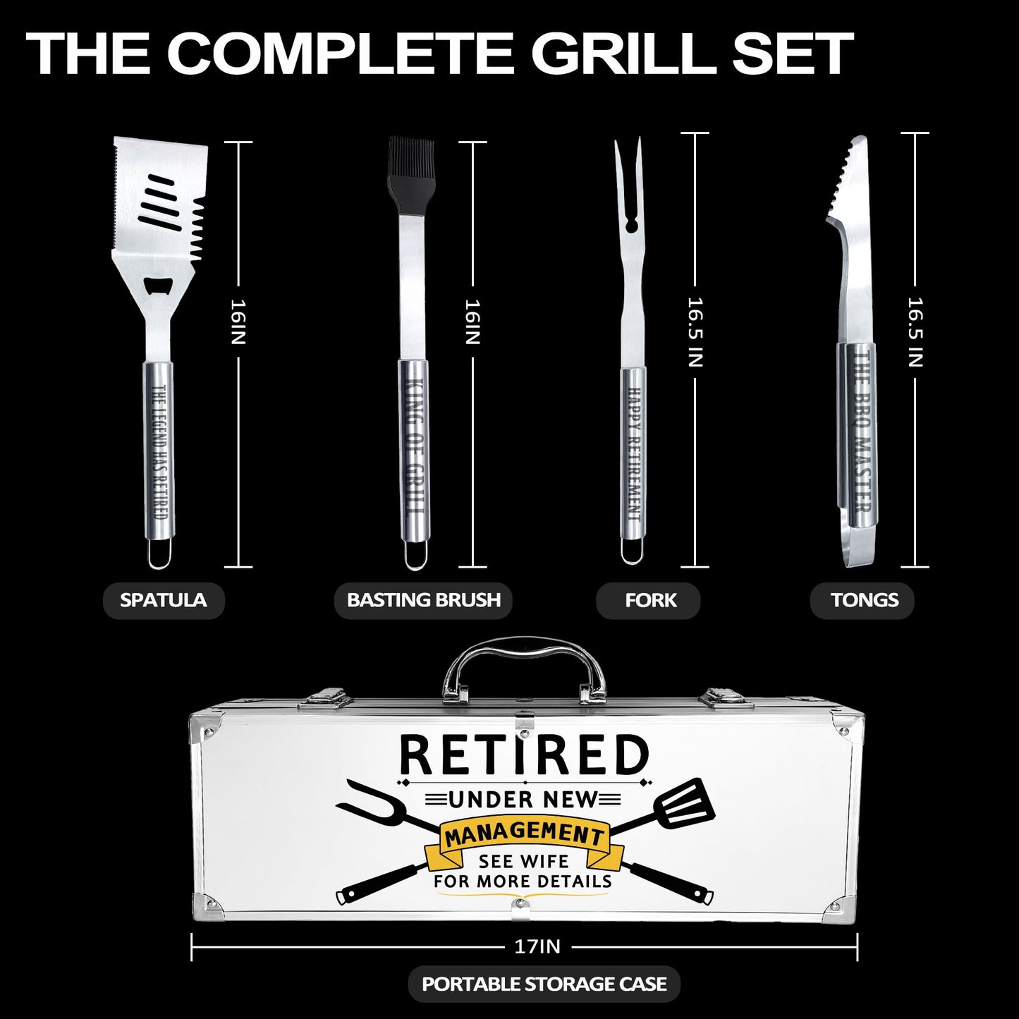 Retirement Gifts for Men, Retired Gifts for Men, Dad, Grandpa, Coworker, Teacher, Boss, Retirees Heavy Duty Grilling Accessories for BBQ, Thick Stainless Steel Grill Utensils with Non-Slip Handle Tool