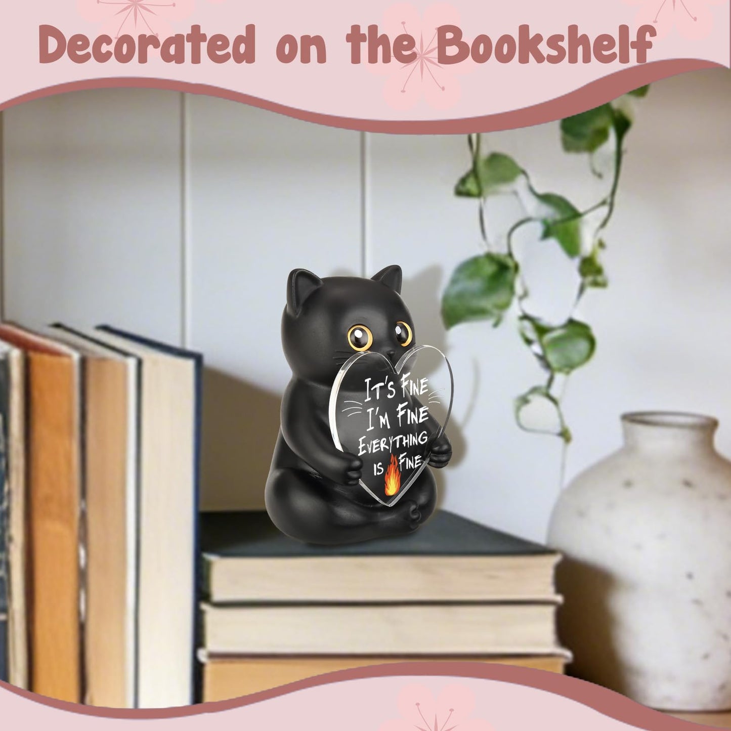 wainvniaw Funny Black Cat Figurines Decor, Fun Humor Gag Sarcastic Gift for Cat Lovers, Women, Men, Friends, Coworker, Employee, Team Appreciation for Home Office Cubicle Desk Decorations WCT5