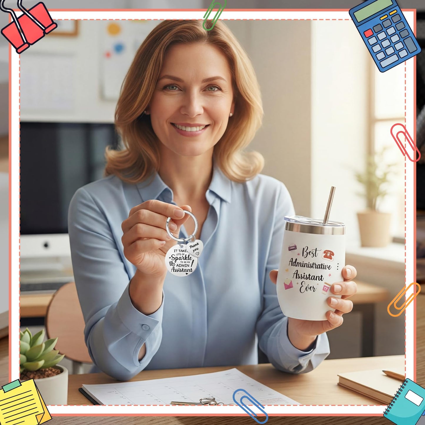 Patelai Admin Professionals Day Appreciation Gift for Women Inspirational Keychain and 12oz Stainless Steel Tumbler with Lid and Straw for Administrative Assistant Employee Appreciation Gifts