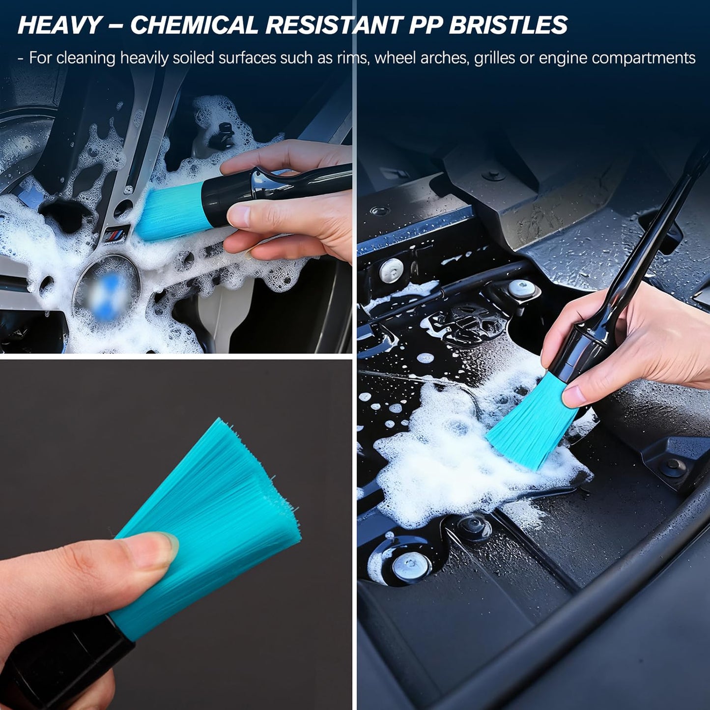Menchingan Car Detailing Brushes Set, 8-Piece Auto Detail Cleaning Brush Tool Kit in Ultra-Soft/Middle/Hard, Crevice Brush for Car Interior & Exterior, Leather, Air Vents, Emblems, Wheels Wash & Care