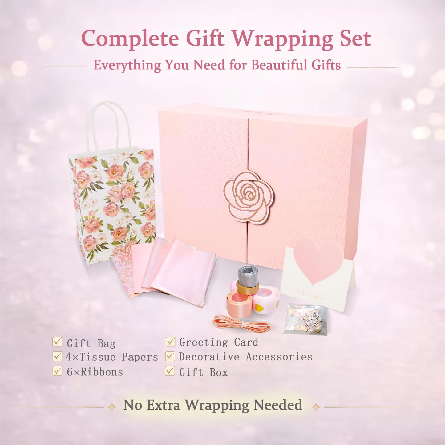 Elegant Small Pink Gift Box for Women with Lid & Accessories - Reusable Magnetic Closure Gift Presentation Set, Romantic and Beautiful Ready-to-Gift Box