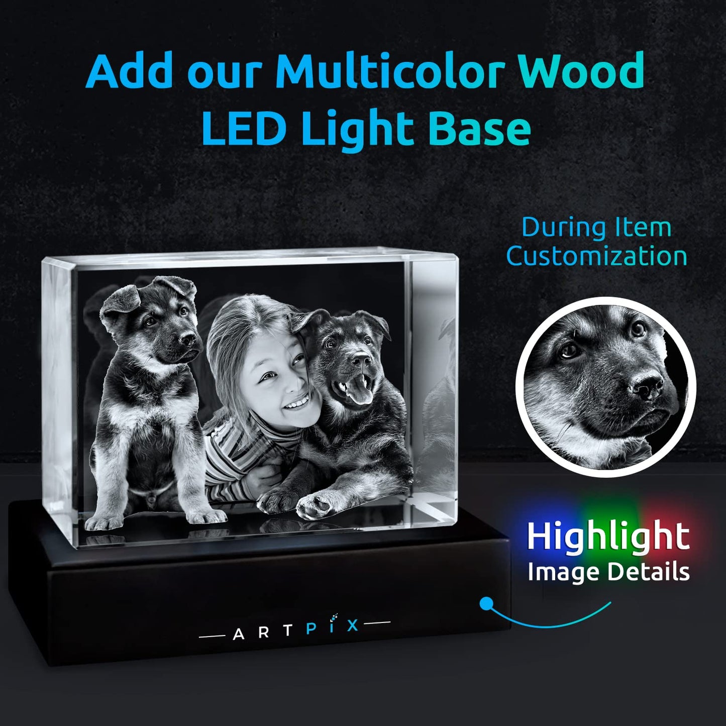 ArtPix 3D Crystal Photo, Personalized Dog Memorial Gifts with Your Own Photo for Dog Lovers, Pet Owners, 3D Laser Etched Picture, Engraved Crystal in Memory of Dog, Customized Gifts
