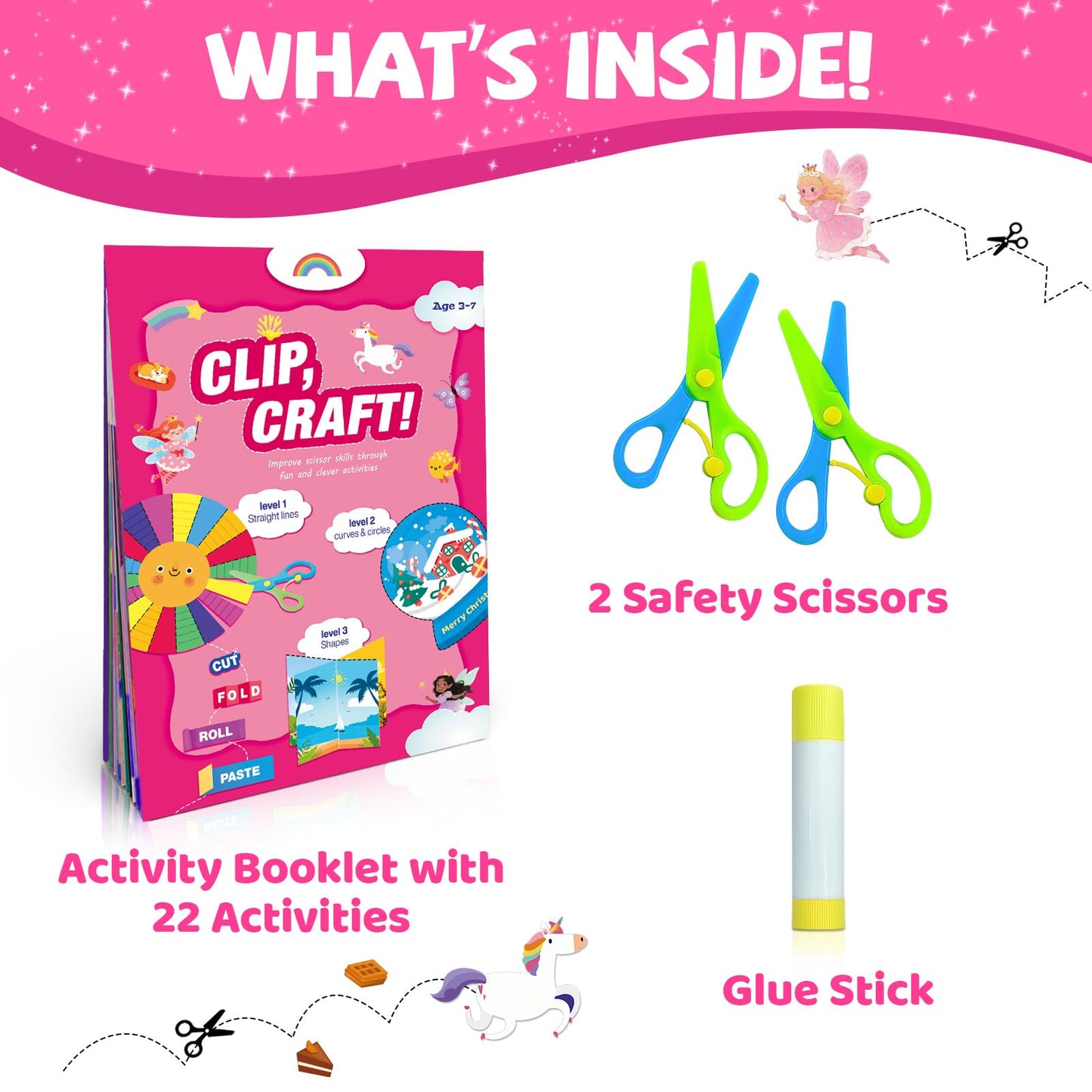 Toddler Scissor Skills Activity Book, Art Supplies and Crafts for Kids 4-6, Fine Motor Toys Game, 2 Safety Scissors, Easter Christmas Birthday Gifts for Kids Little Boys Girls, Preschool Snip Learning