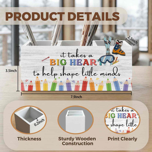 XINCEYWJ Teacher Appreciation Gifts Pencil Pen Holder for Desk Organizer, Thank You Gifts for Teachers Women Men Wooden Box Decorations for Home Office Classroom Desk Tabletop Decor