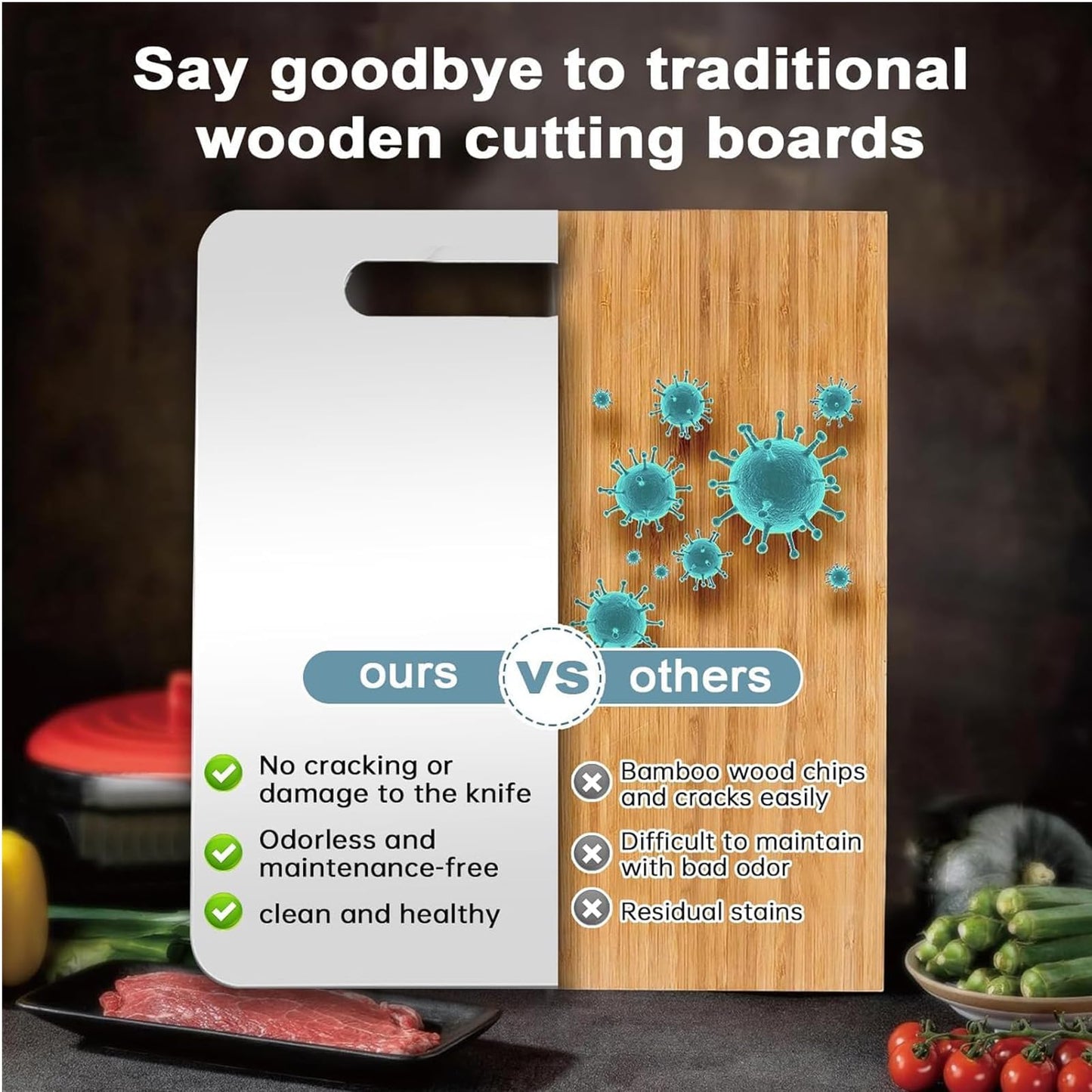 Wekayli 304 Stainless Steel Cutting Board, Non Toxic Cutting Boards for Kitchen, Dishwasher Safe and Knife Friendly Chopping Board for Meat Vegetable Fruit(15"x 11",13"x 9",10"x 6")