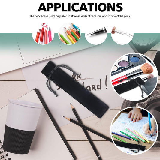 WFPLUS 50 Pieces Velvet Pen Pouch with Drawstring Pencil Sleeve Holders Pen Bag Case Pens Protective for Student Adult Office Business Supplies Gifts (Black)