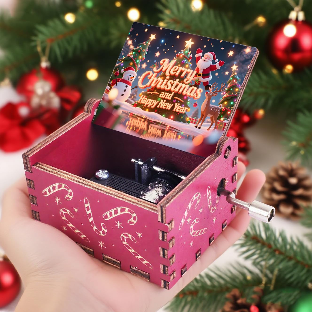 Hefonti Merry Christmas Music Box Play We Wish You a Merry Christmas, Ideal Xmas Gift for Daughter Son Mom Dad Granddaughter Friends Sisters New Year Gifts