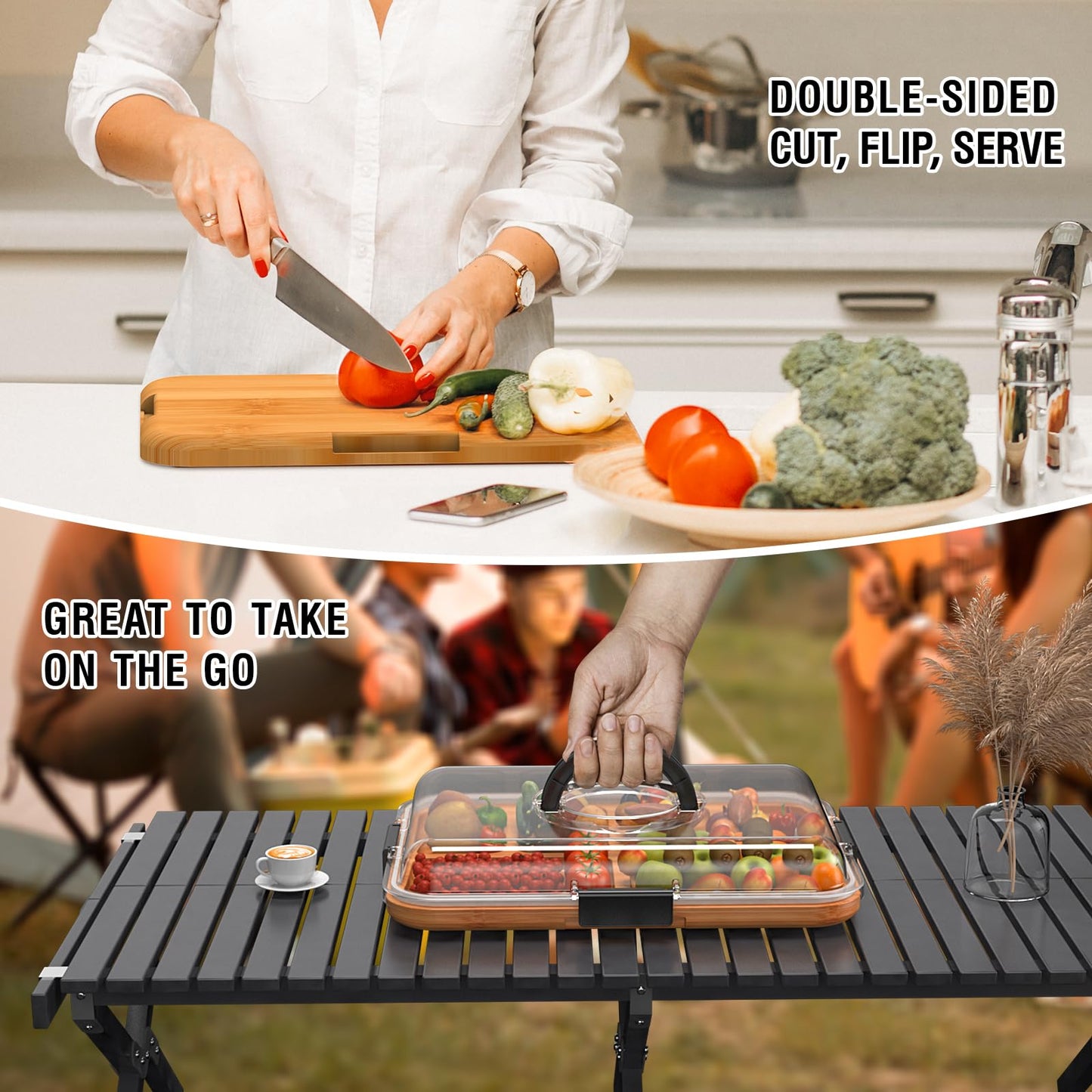 Renmxj Charcuterie Board with Clear Lid, Travel Portable Cheese Board Charcuterie Boxes Cutting Boards for Kitchen, House Warming Gifts New Home, Gifts for Women (5 Compartments Black)