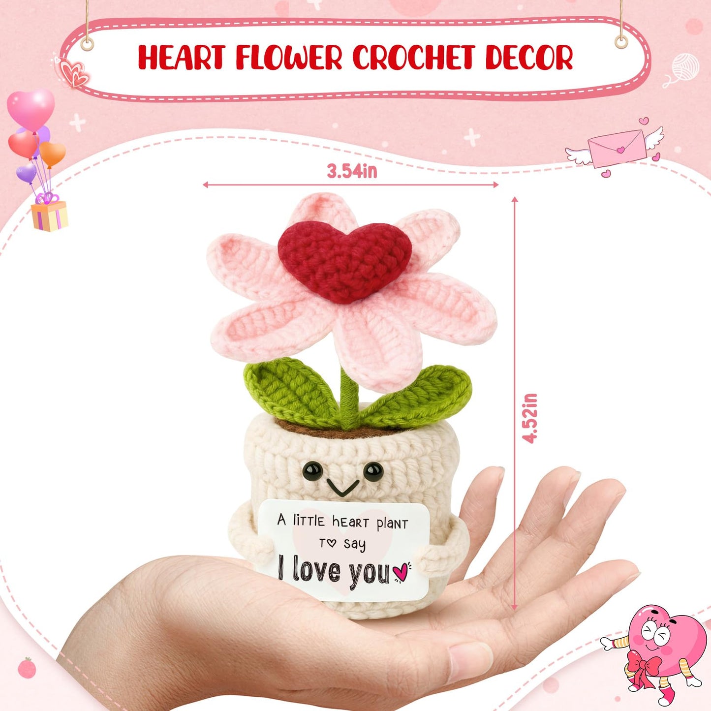Frabaca I Love You Gifts for Birthday, Valentines, Easter, Anniversary Wedding Gift for Girlfriend, Wife, Fiancee, Christmas Stocking Stuffers - Crochet Heart Flower Mother's Day Decorations