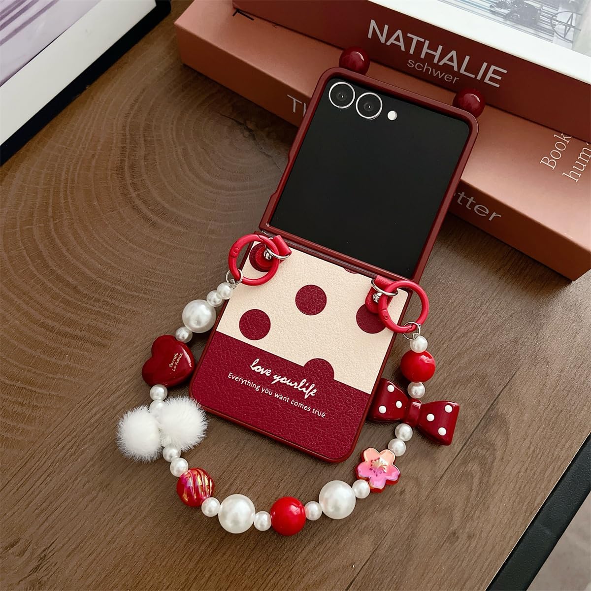 AOLABOKY Cute Phone Case for Samsung Galaxy Z Flip 7,Fashion Polka dot Back Cover Design Galaxy Z Flip7 with Wrist Chain for Women Men (A)