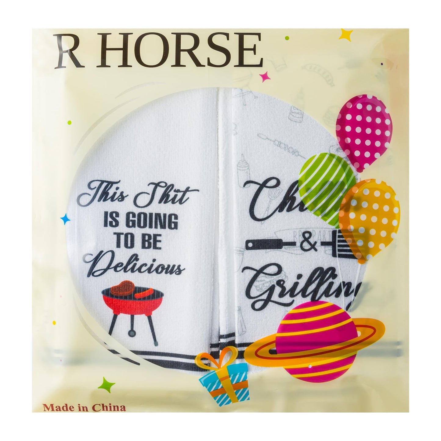 R HORSE 5Pcs BBQ Grilling Dish Towel Funny Barbecue Cooking Absorbent Kitchen Dishcloth Grilling Themed Cleaning Dishcloth Bar Hand Towel Gifts for Chef Men Women Housewarming